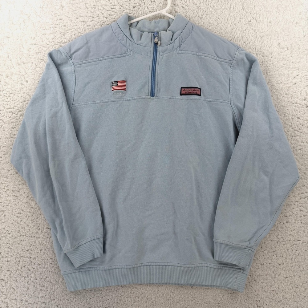 Vineyard Vines Mens Shep Shirt Medium Blue 1/4 Zip USA Flag Ohio Pullover